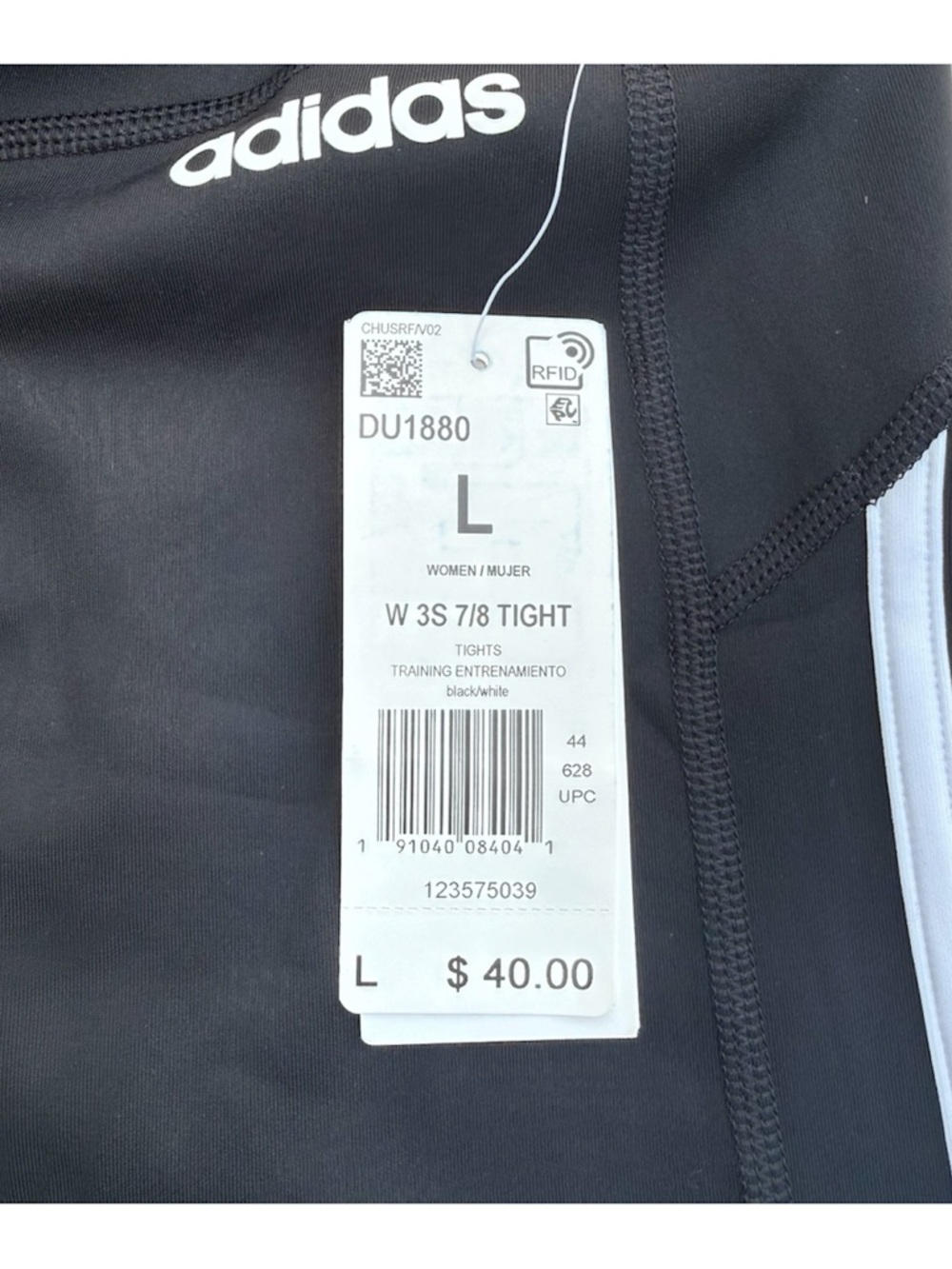 Adidas 3-Stripes High-Rise 7/8 leggings in black and white size Large NWT - Picture 3 of 6